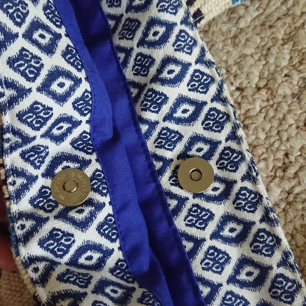 America & Beyond Boho Embroidered Tassel Blue and White Tote Bag